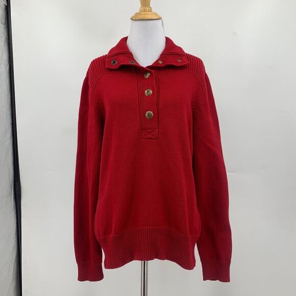 Lauren Ralph Lauren Sweater Women L Large Red Knitted Half Snap Buttons Pullover - Picture 2 of 13